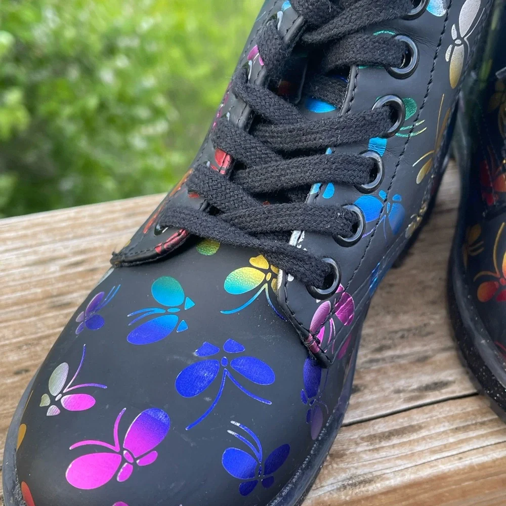 MIA Black Boots with Vibrant Butterfly Design